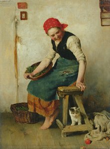 Jong meisje met een kat, 1884 door Theodor Schmidt